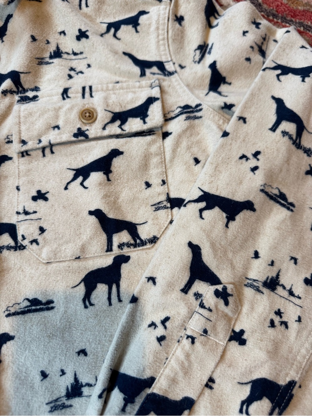L.L. Bean Cream Button-Down Shirt with Navy Dog Print - Picture 3 of 4